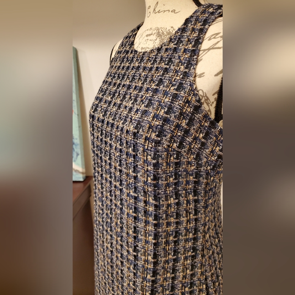 J• CREW.  WOMEN'S Black/Navy Sleeveless, Round Neck, Shift Tweed Dress, Size 2. - Picture 6 of 8